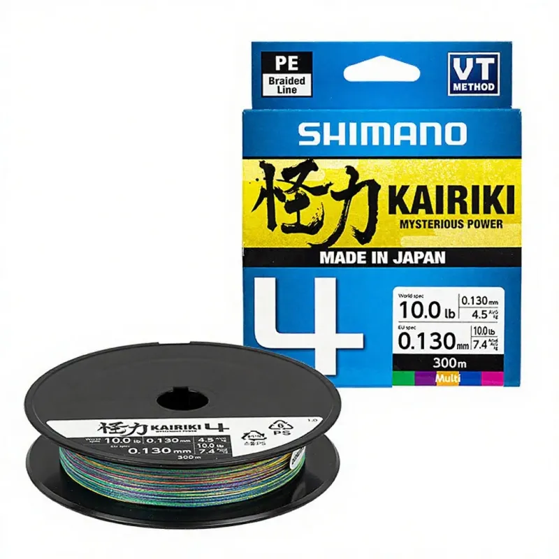 Tresse Shimano Kairiki 4 Brins 300m – 0,23mm, 18,6kg, Multicolore, Construction VT
